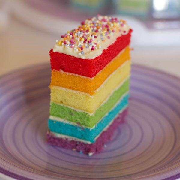 Rainbow cake slice